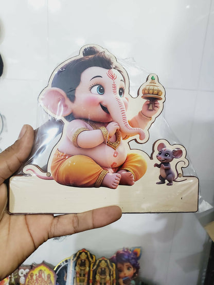 Baby Ganesha Key Holder with 5 Hooks | Wall Mounted Key Stand (8x6 Inch)