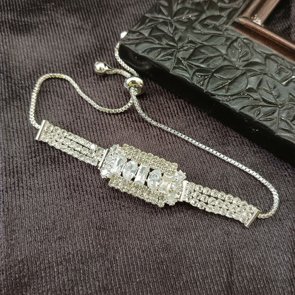Silver Plated Ad Stone Adjustable Bracelet