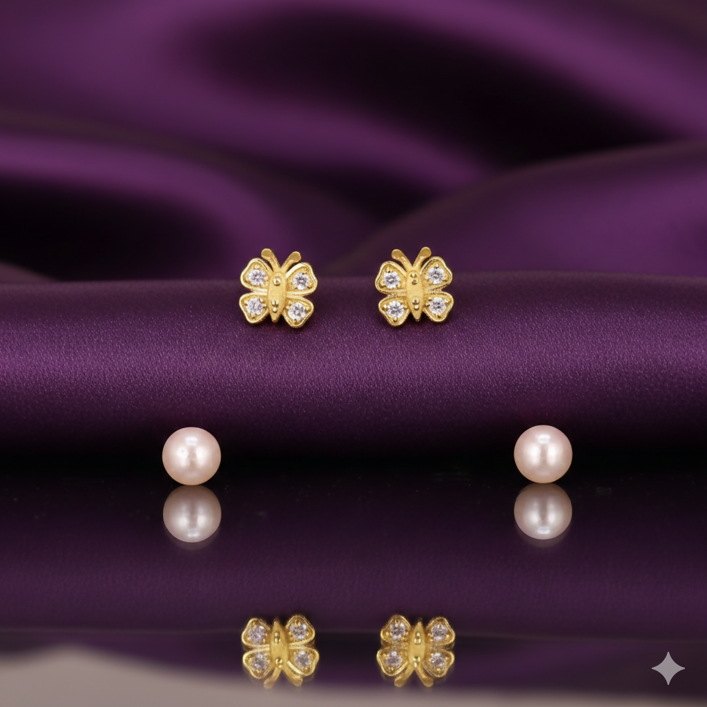 Diamond Studded Gold Butterfly Earring - Daily Use for women and girls