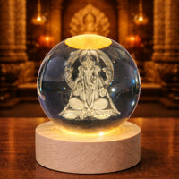 3D Crystal Ganesh Night Lamp with Wooden Base, USB Powered Decorative Light