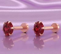 Rose Gold Plated Ruby Red AD Labret Stud Earrings for women and girls Combo Pack of 2