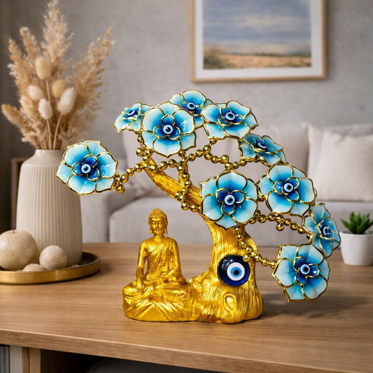 Buddha Tree Showpiece with Evil Eye Flowers for Home, Office & Pooja Decor