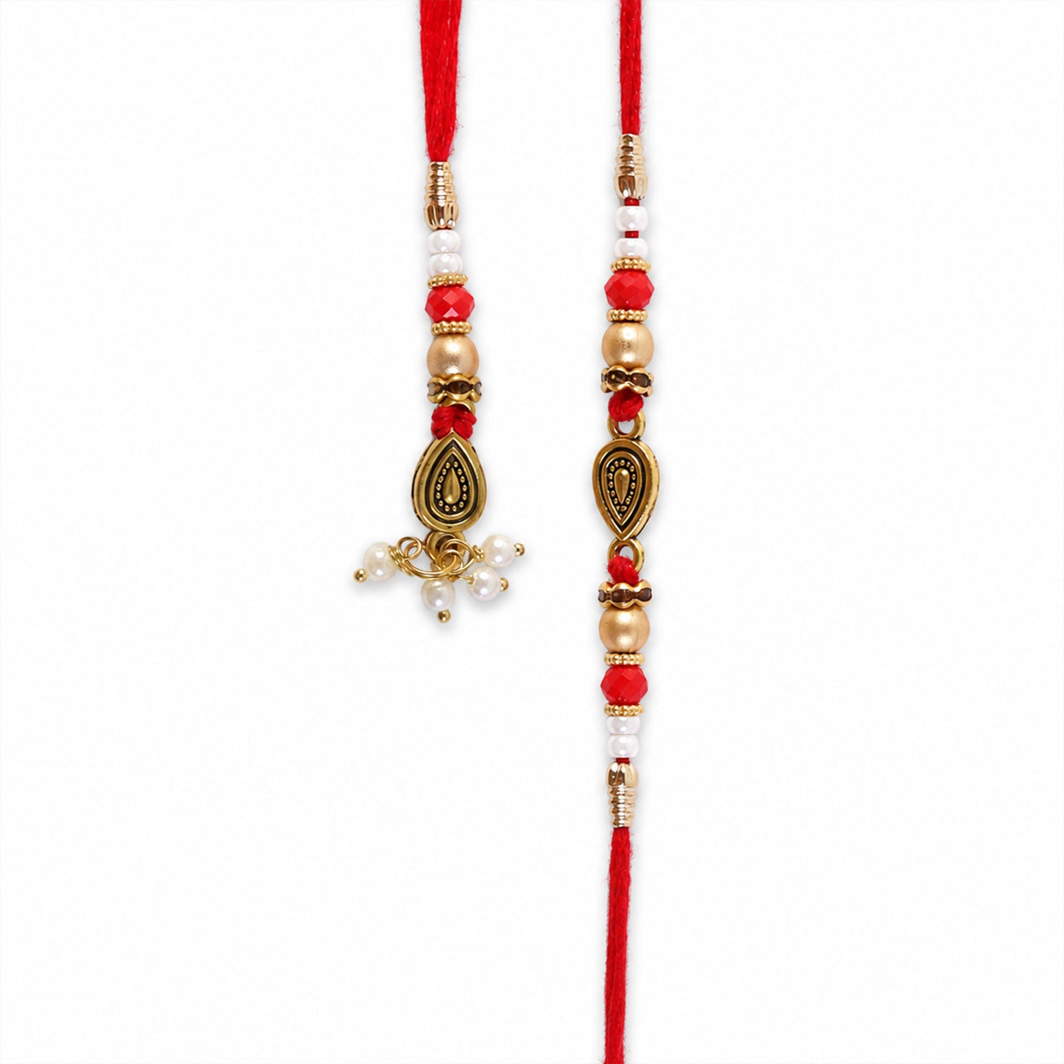 Graceful Teardrop Eye Bhai Bhabhi Rakhi with Drop Pendant and Pearl Tassel for Gift