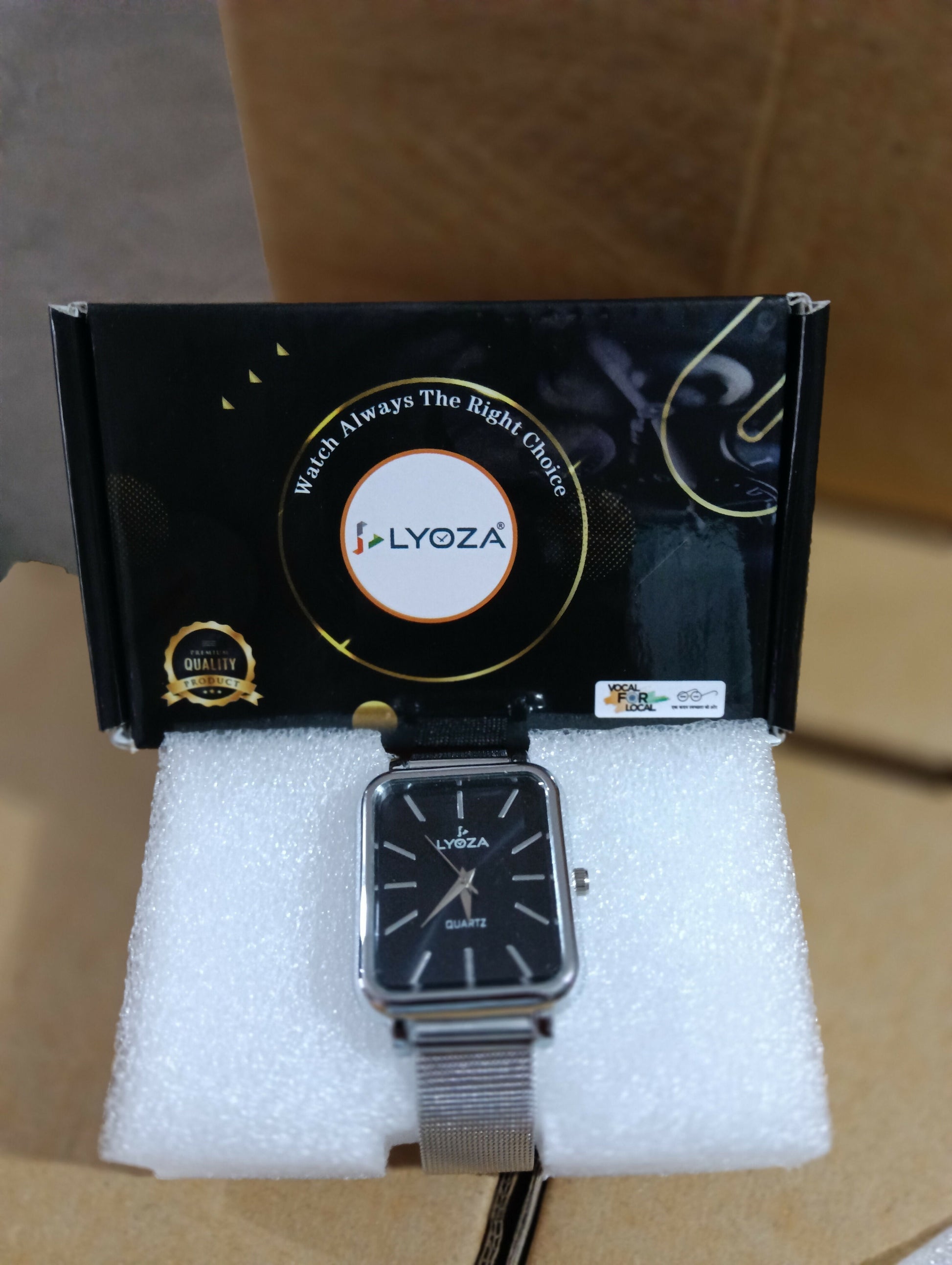 Silver Square Analog Watch with Mesh Strap