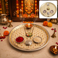 Decorative Pooja Thali Set with Bowls, Diya & Incense Holder for Puja and Festivals