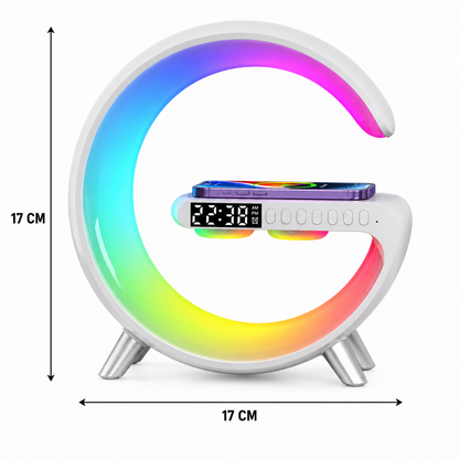 Close-up of colorful LED ambient lighting on speaker lamp