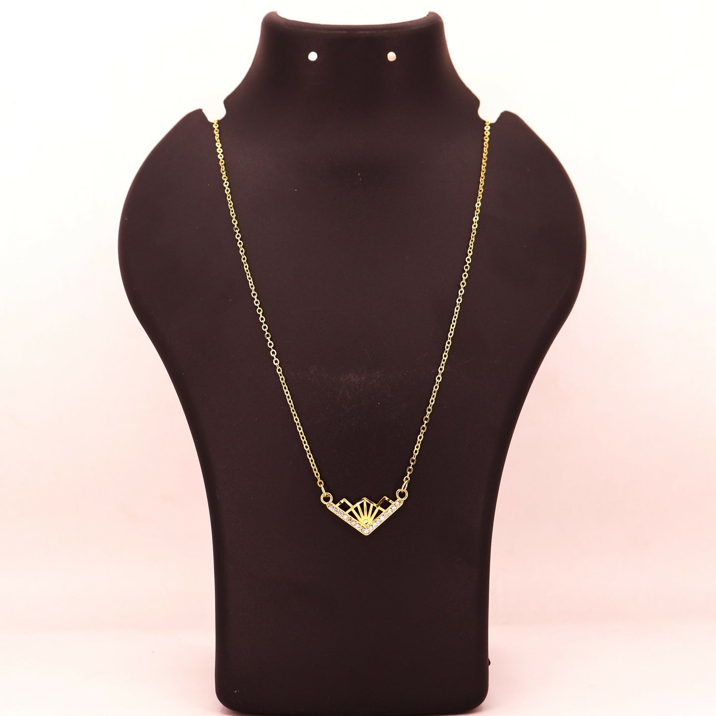 Art Deco Sunburst Gold Necklace with Pink AD For women and girls