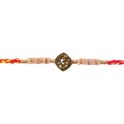 Silver Tone Designer Rakhi with Pastel Beads and Elegant Bracelet Style Finish