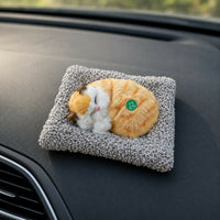 Orange Sleeping Cat Plush Car Dashboard Toy with Soft Cushion Bed