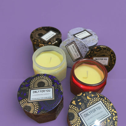 Luxury Set of 6 Scented Glass Jar Candles with Decorative Printed Lids – Aromatherapy Wax Candles Gift Pack for Home Décor, Relaxation, Spa & Gifting (Multicolor, Assorted Fragrances)