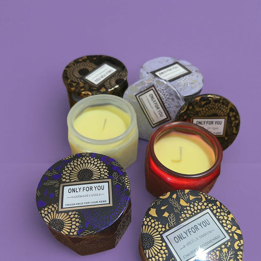 Luxury Set of 6 Scented Glass Jar Candles with Decorative Printed Lids – Aromatherapy Wax Candles Gift Pack for Home Décor, Relaxation, Spa & Gifting (Multicolor, Assorted Fragrances)