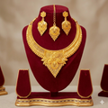 Royal Gold-Tone Statement Necklace Set with Drop Earrings and Maang Tikka for Women