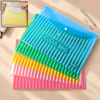 Transparent Document Bag Envelope Folder with Snap Button Closure for A4 Sheets (1 Pc, Mix Colour)