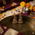 Antique Gold Plated Dancing Peacock Temple Jhumka Earrings
