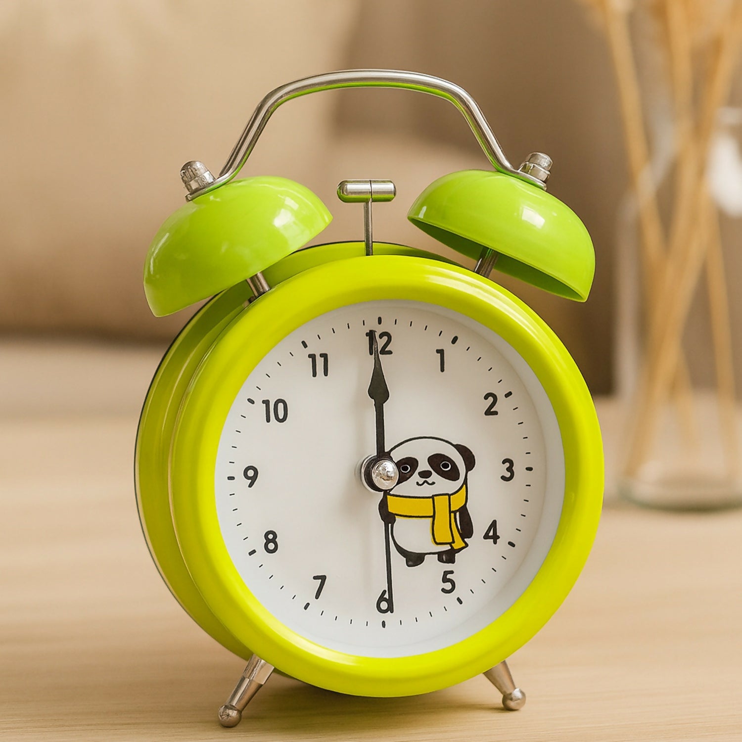 Cute Panda Twin Bell Alarm Clock for Kids | Loud Ring | Retro Desk Clock