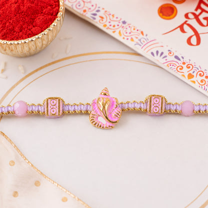 Pink Bracelet Designer Rakhi with Pearl Style Beads and Soft Festive Finish
