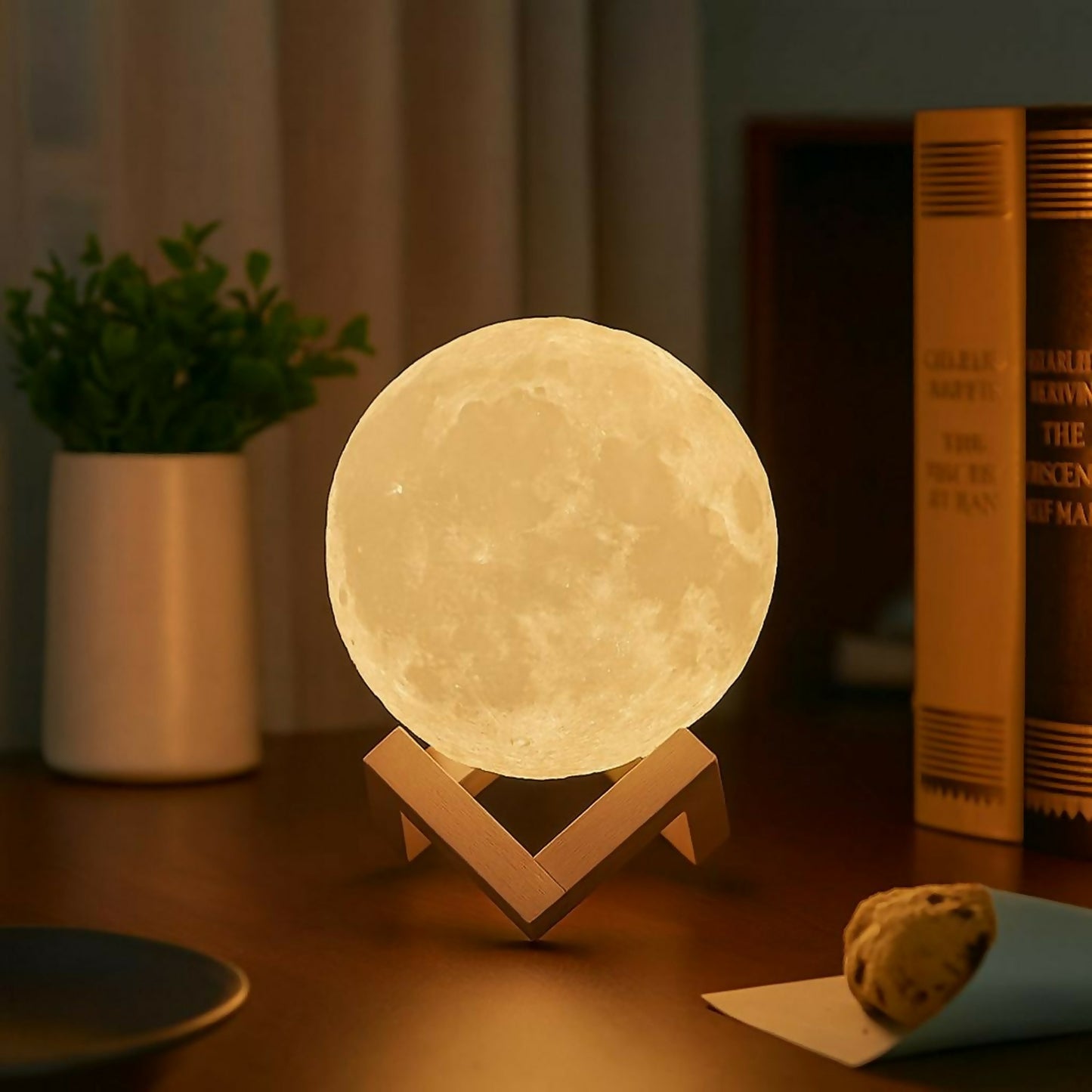 3D Moon Lamp with Plastic Stand | Warm LED Night Light for Home & Bedroom Decor