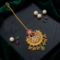 Designer Maang Tikka with Kundan Stones, Floral Filigree Pendant and Hanging Charms