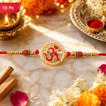 Om Pearl Kundan Beaded Rakhi for Brother (10pcs)
