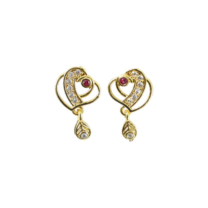 Trendy Geometric Gold Earrings with Sparkling Stones & Drop Charm