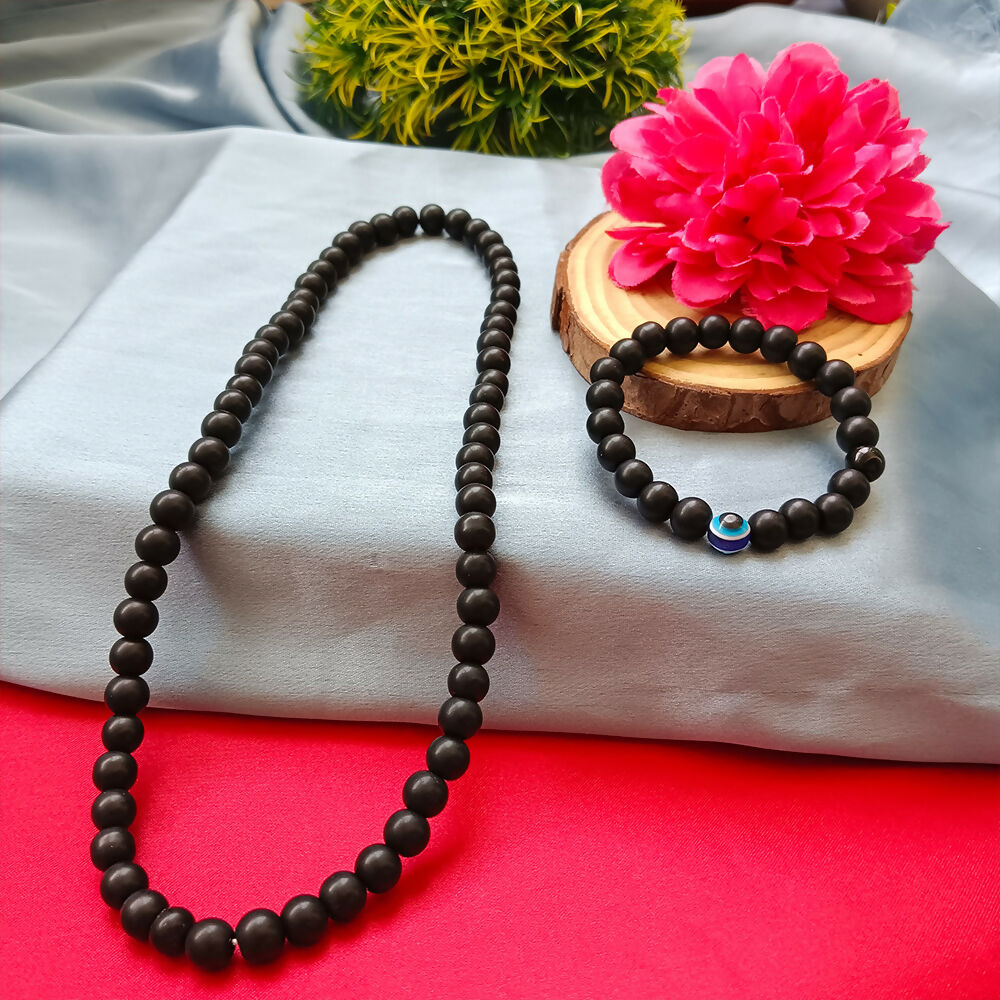 Black Beads Necklace & Evil Eye Bracelet Combo