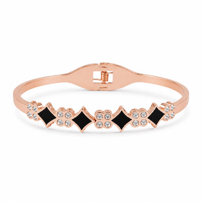 Rose Gold Watch with Square Shape Dial Bracelet Design and Black Stone Details