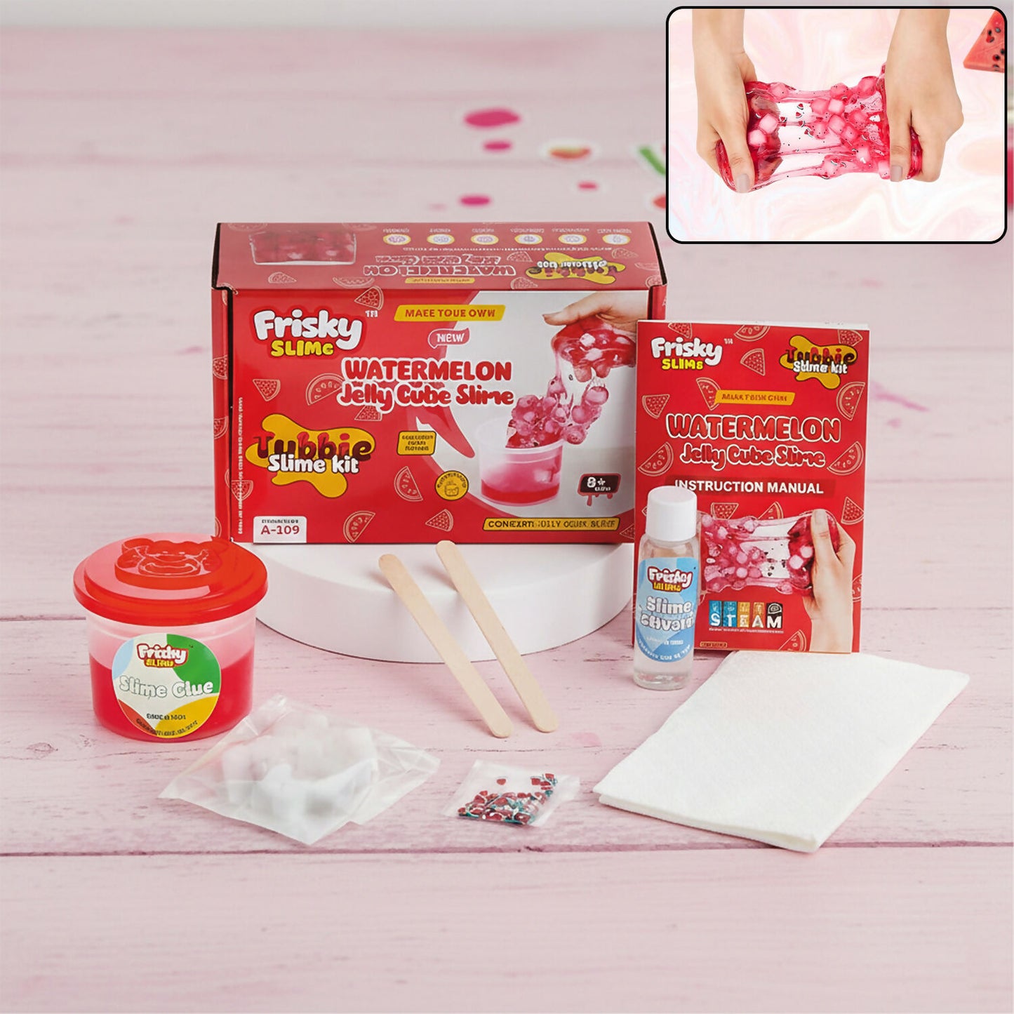 Watermelon Jelly Cube Slime Making Kit for Kids – DIY Tubbie Slime Kit with Activator