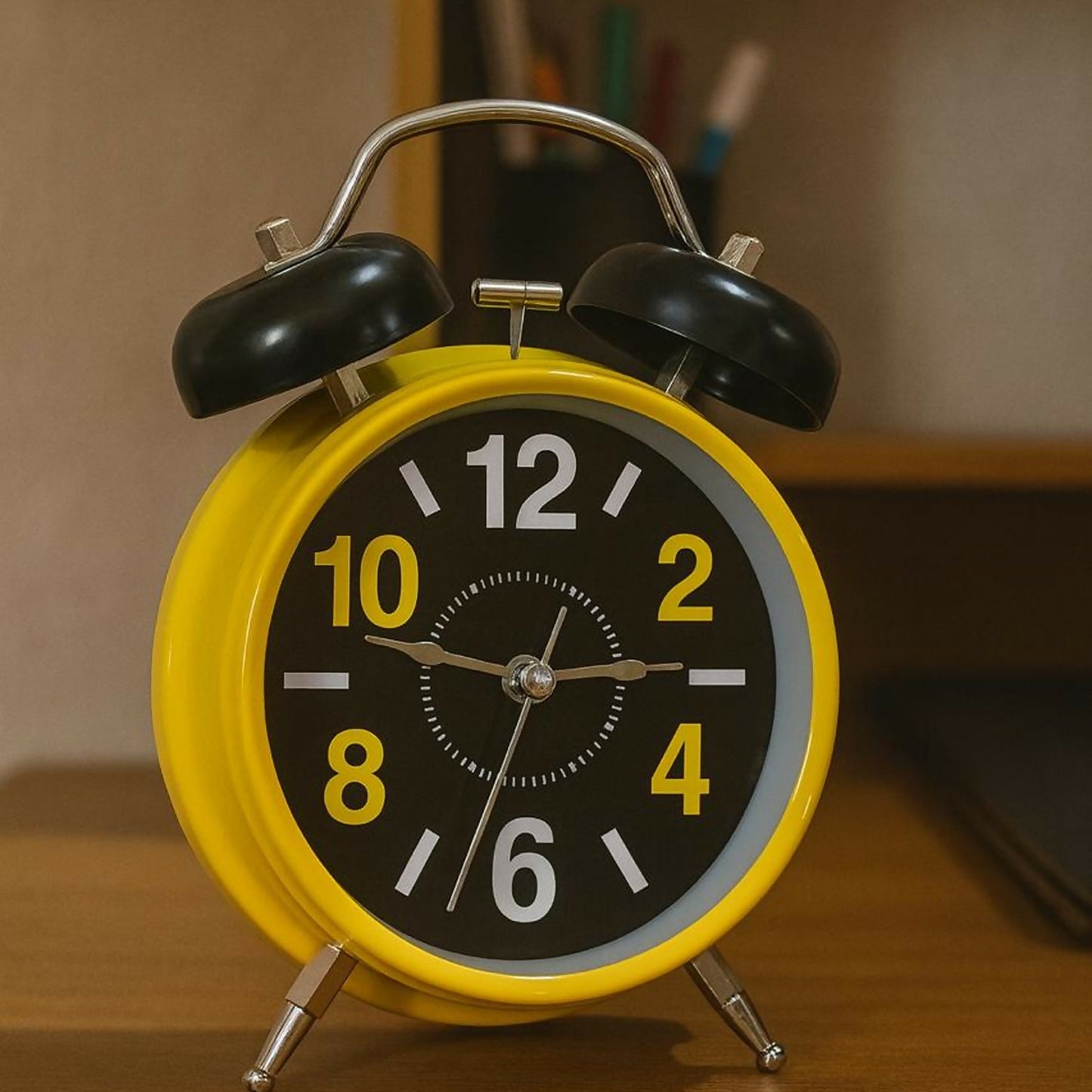 Yellow Twin Bell Alarm Clock with Bold Numbers & Loud Ring for Heavy Sleepers