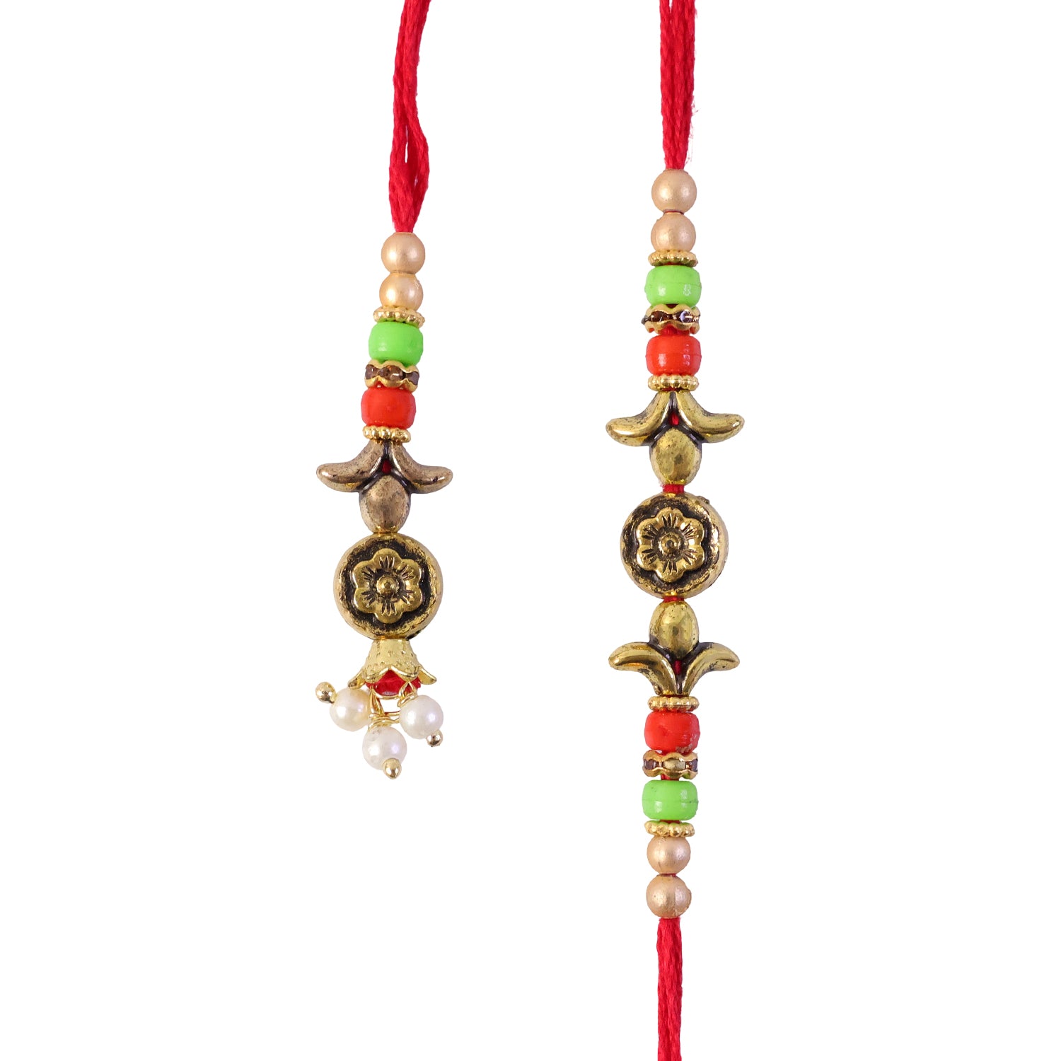 Graceful Floral Cluster Bhai Bhabhi Rakhi with Flower Center and Beads for Gifting