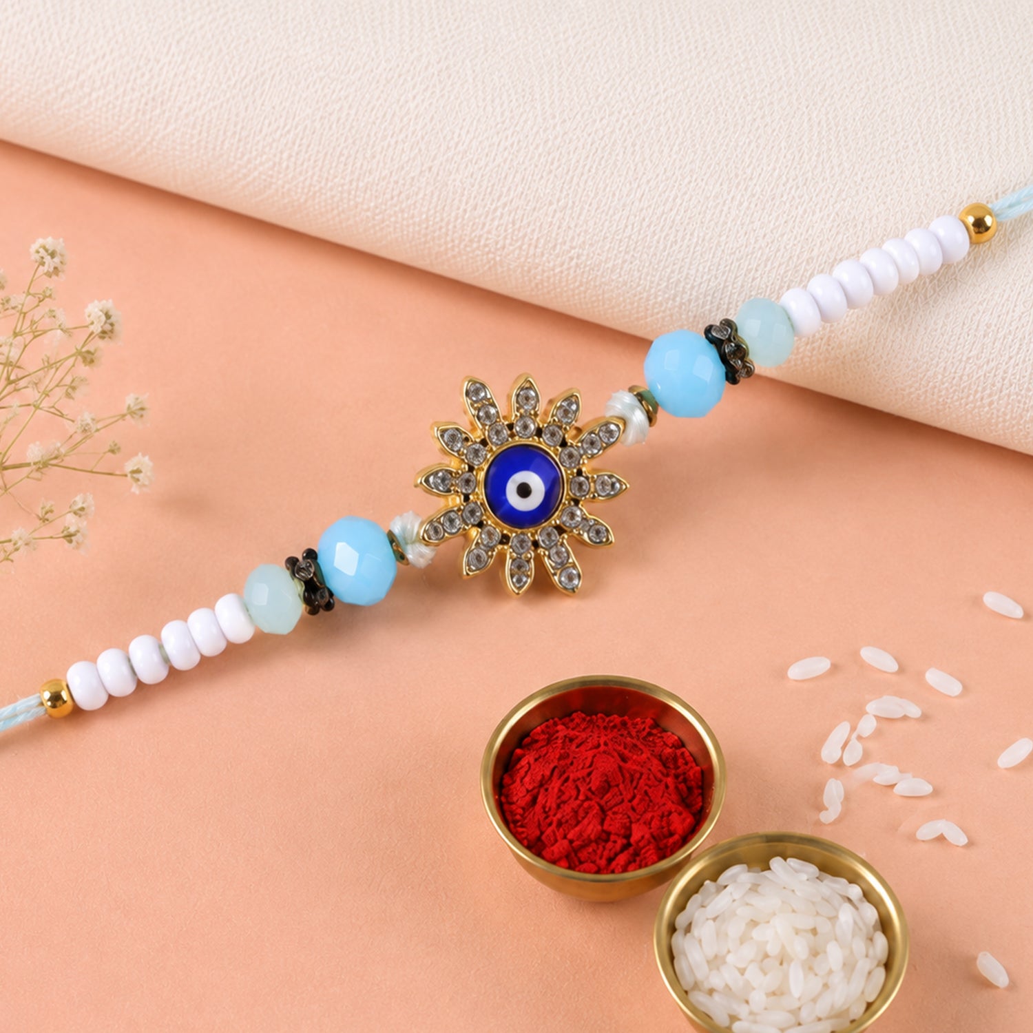 Designer Nazar Evil Eye Crystal Studded Beads Designer Rakhi