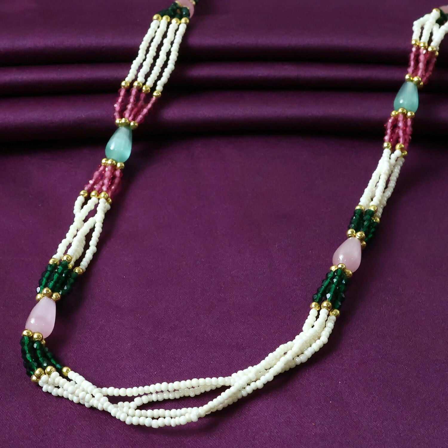 Elegant multi-layer pearl necklace with pink beads