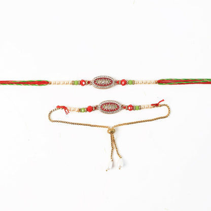 Golden adjustable bracelet for Bhaiya Bhabhi Rakhi Set