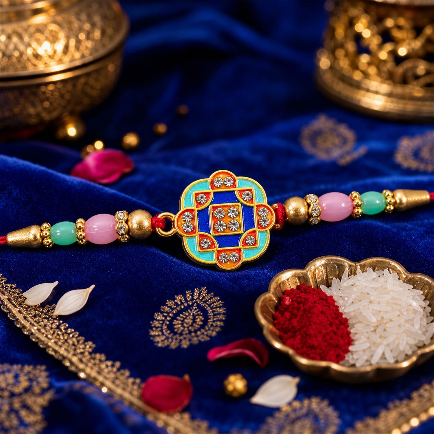 Rakhi for Brother Geometric Stone Studded Designer Rakhi (10pcs)