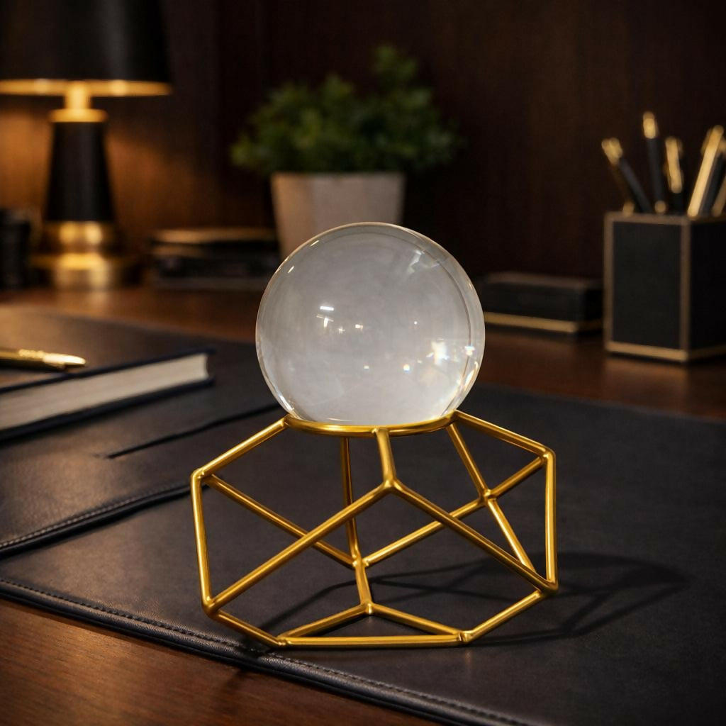 Crystal Ball Decorative Showpiece with Geometric Metal Stand