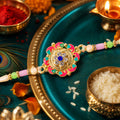 Paisley Petal Kundan Flower Pendant Rakhi with Pearl Beads