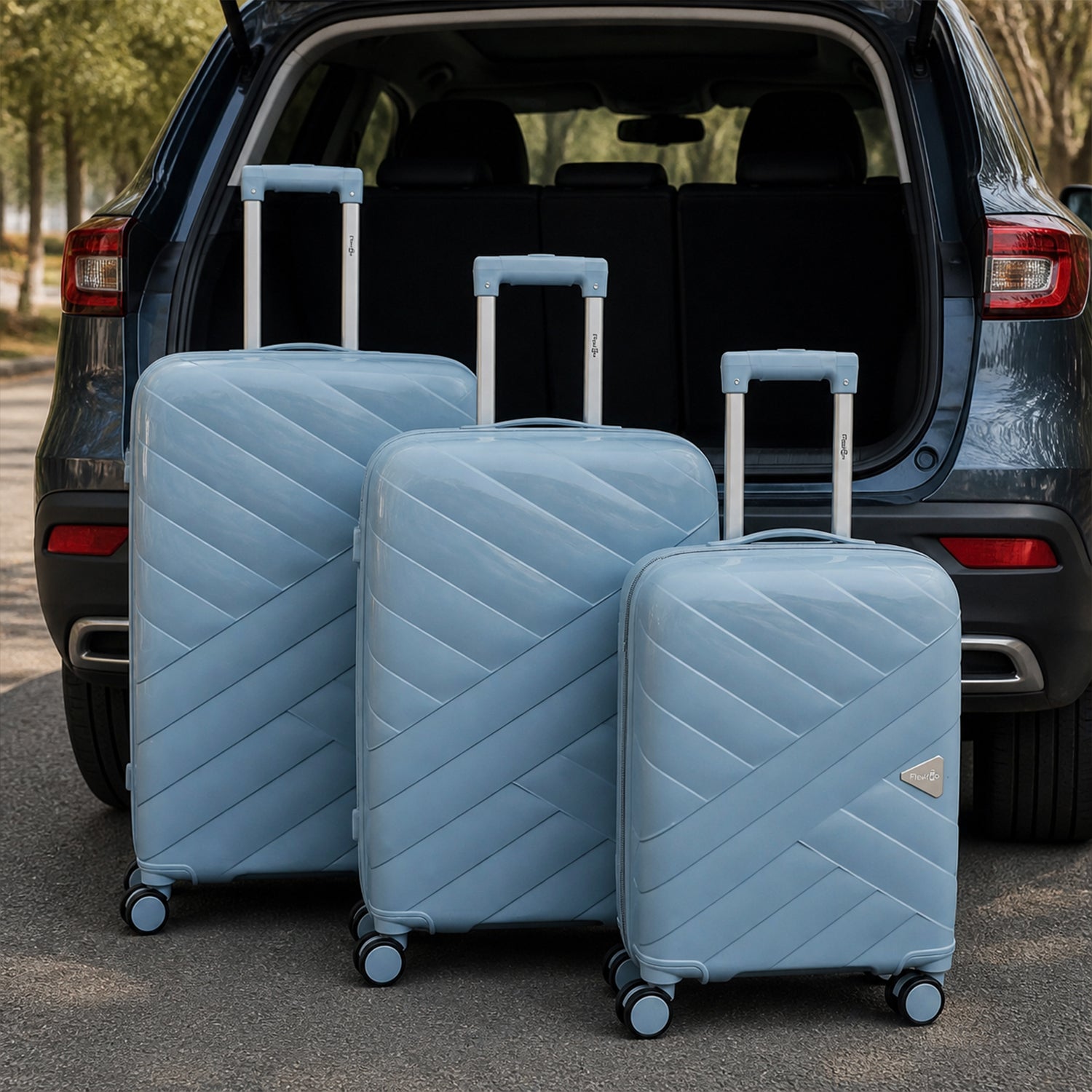 Sky Blue Lightweight Trolley Suitcase with 360° Spinner Wheels & Secure Travel Lock