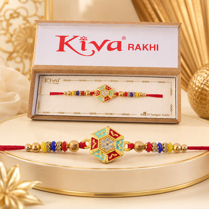 Golden Snowflake Crystal Designer Rakhi for Brother, Lavender Beads Gift