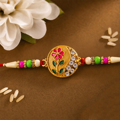 Flower Design Rakhi with Red and Green Beads Festive Elegance (5pcs)