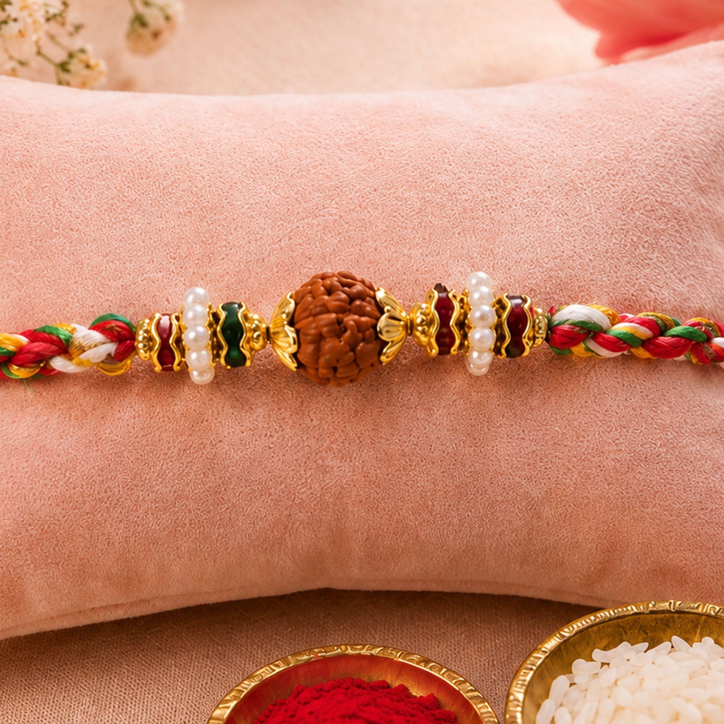 Stone Studded Designer Rakhi with Traditional Beads and Beautiful Festive Finish