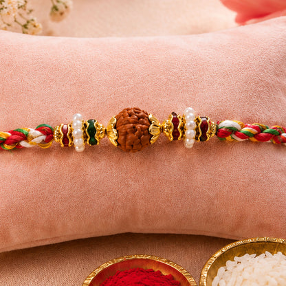 Stone Studded Designer Rakhi with Traditional Beads and Beautiful Festive Finish