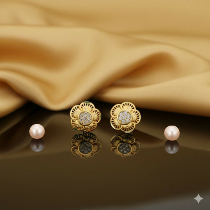 Daily Wear Gold Floral Stud Earrings with AD for women and girls