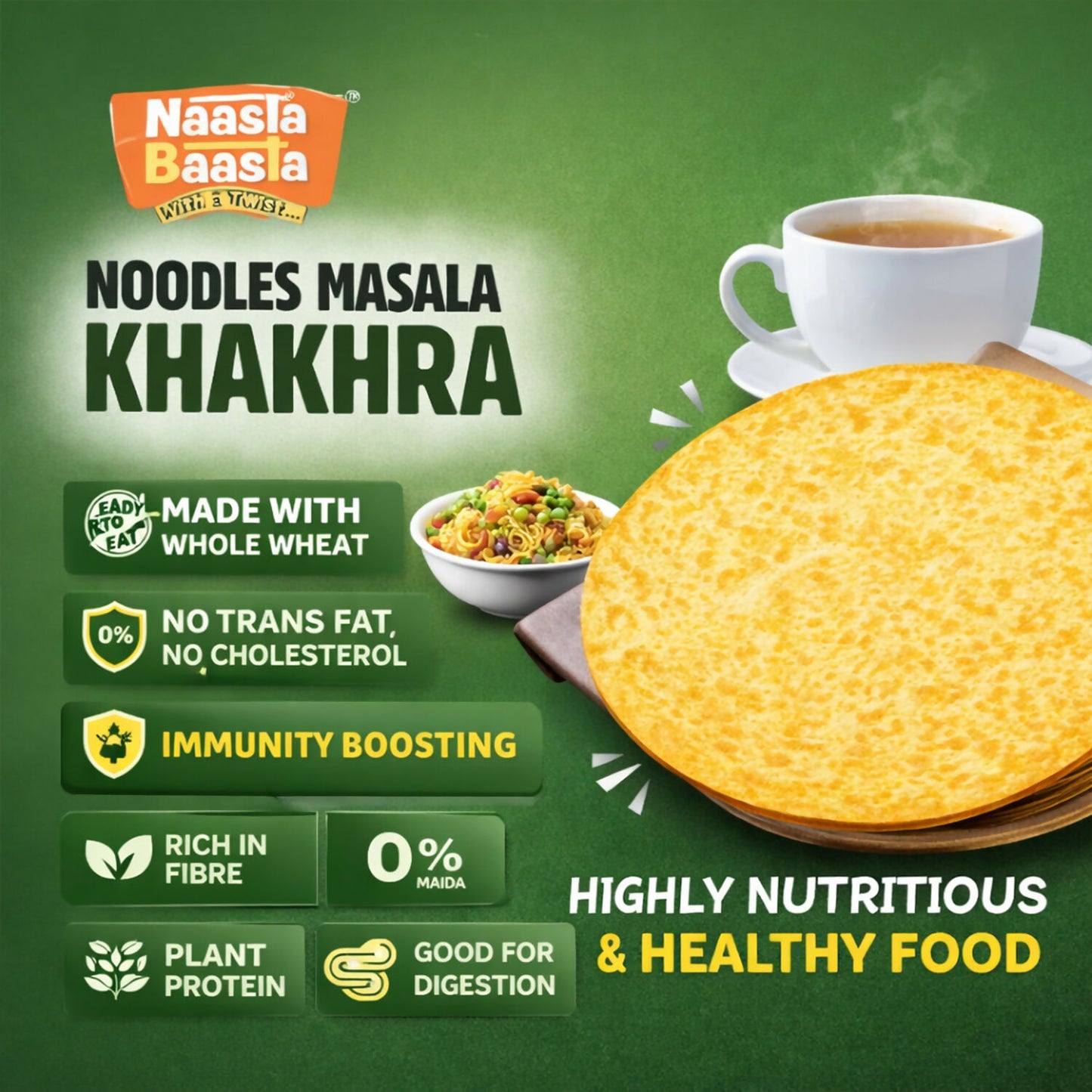 Naasta Baasta Noodles Masala Khakhra – Ready To Eat Whole Wheat Crispy & Highly Nutritious Healthy Snack (200gm)