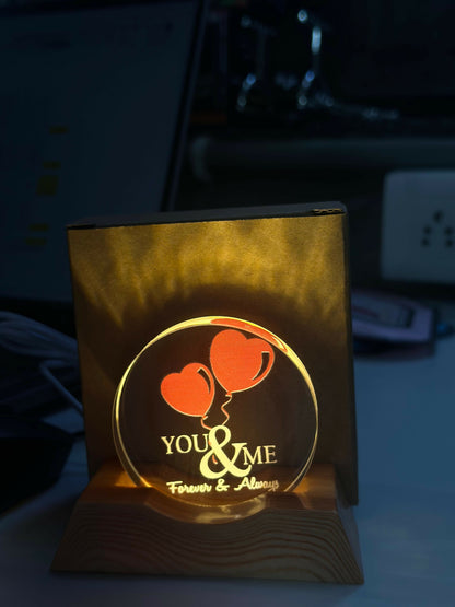 You & Me Forever LED Acrylic Lamp with Wooden Base | Romantic Night Light