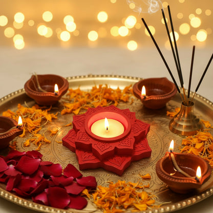 Lotus Shape Decorative Diya Multi-Purpose Candle Holder, Dhoop Cone Stand, Pooja Diya & Mini Planter (Red, Rose Gold, Metallic Pink)