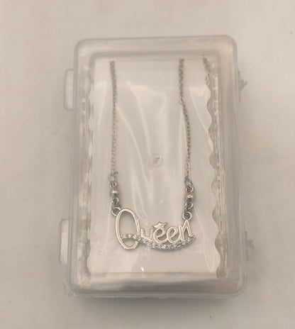 Queen pendant necklace in silver rhodium finish with lustrous Cubic Zirconia stones