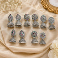 5 Pair Oxidised Silver-Tone Ethnic Earrings Set With Jhumka And Shell Drops For Women