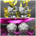 Silver Plated Bow & Flower Cubic Zirconia Stud Earrings Set – Elegant Sparkle