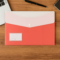 Mix Design A4 Plastic Document Folder – Button Closure File with Label Slot for Office & School (1 Pc)