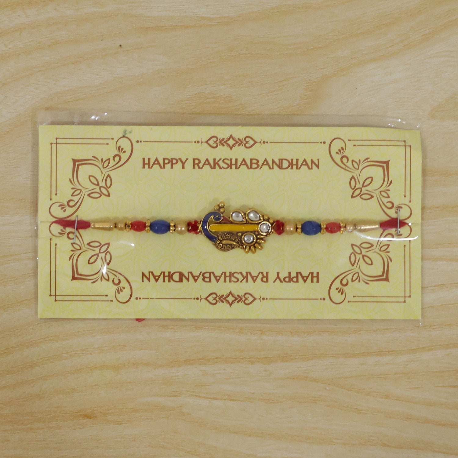 Paisley Peacock Kundan Beaded Rakhi for Brother (5pcs)