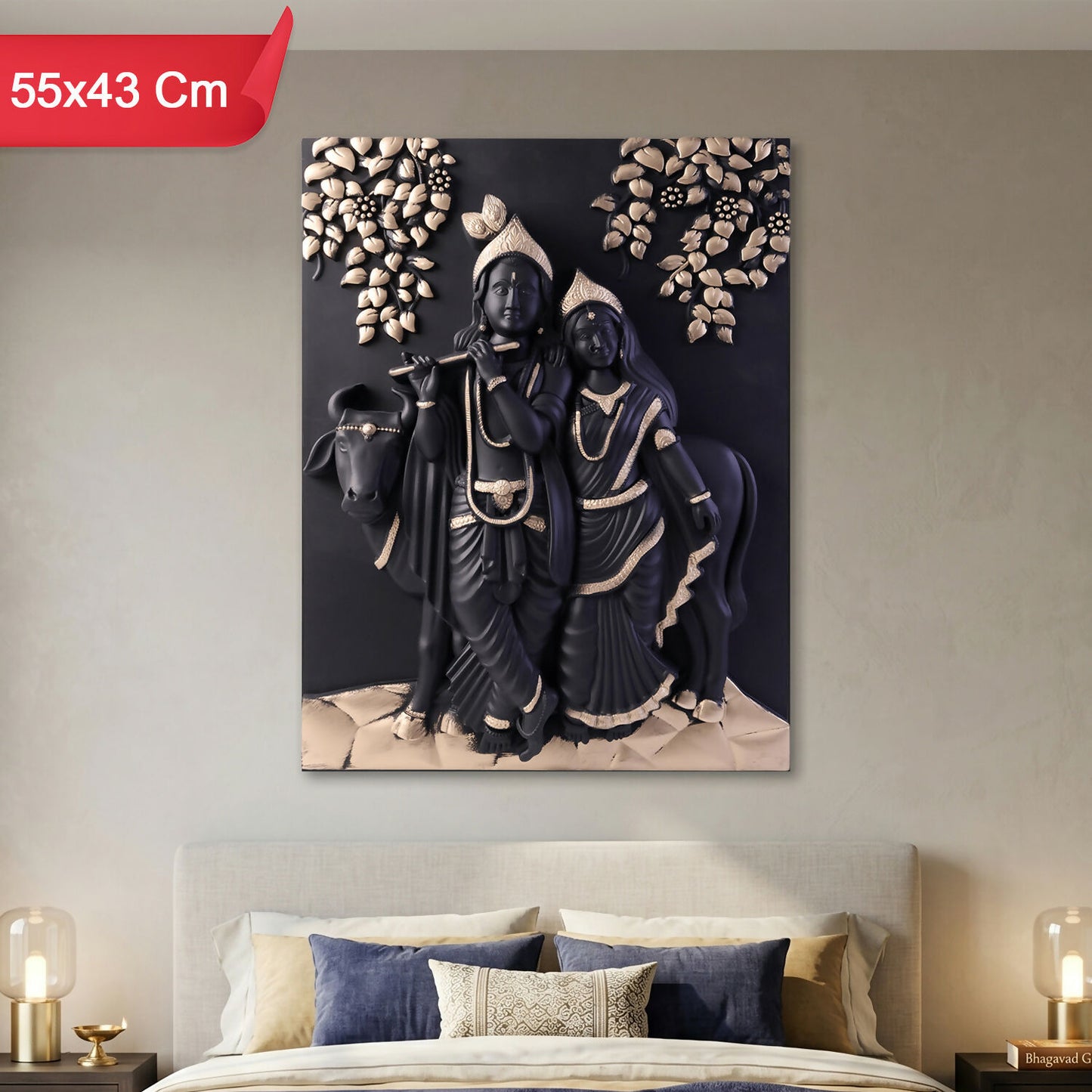 Radha Krishna 3D wall art frame black and gold finish